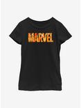 Marvel Logo Jack O Lantern Fill Youth Girls T-Shirt, BLACK, hi-res