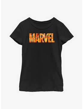 Marvel Logo Jack O Lantern Fill Youth Girls T-Shirt, , hi-res