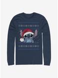 Disney Lilo And Stitch Holiday Stitch Wearing Santa Hat Long-Sleeve T-Shirt, NAVY, hi-res