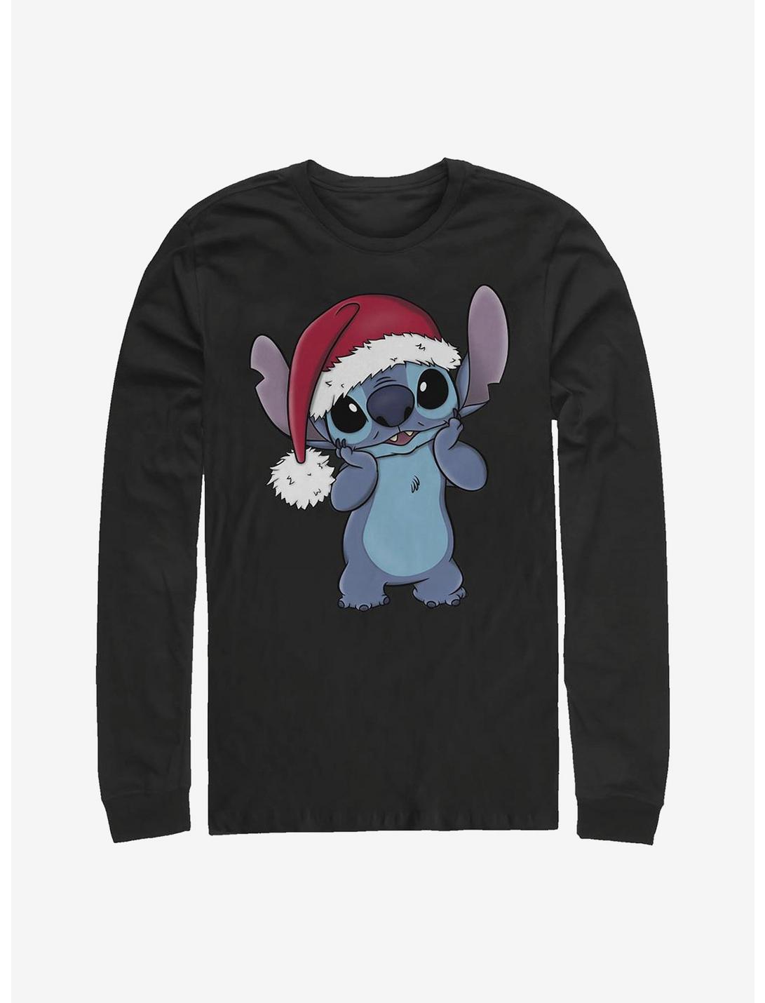 Disney Lilo And Stitch Wearing Santa Hat Long-Sleeve T-Shirt, BLACK, hi-res