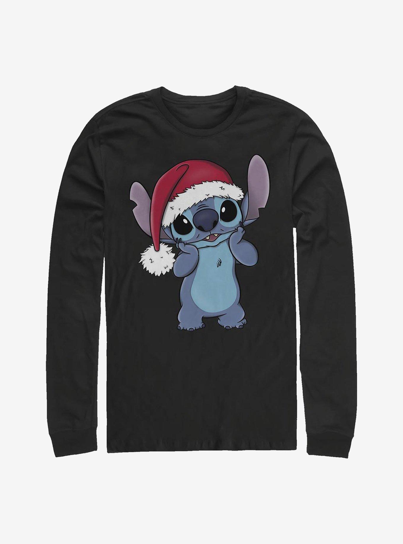 Disney Lilo And Stitch Wearing Santa Hat Long-Sleeve T-Shirt, , hi-res