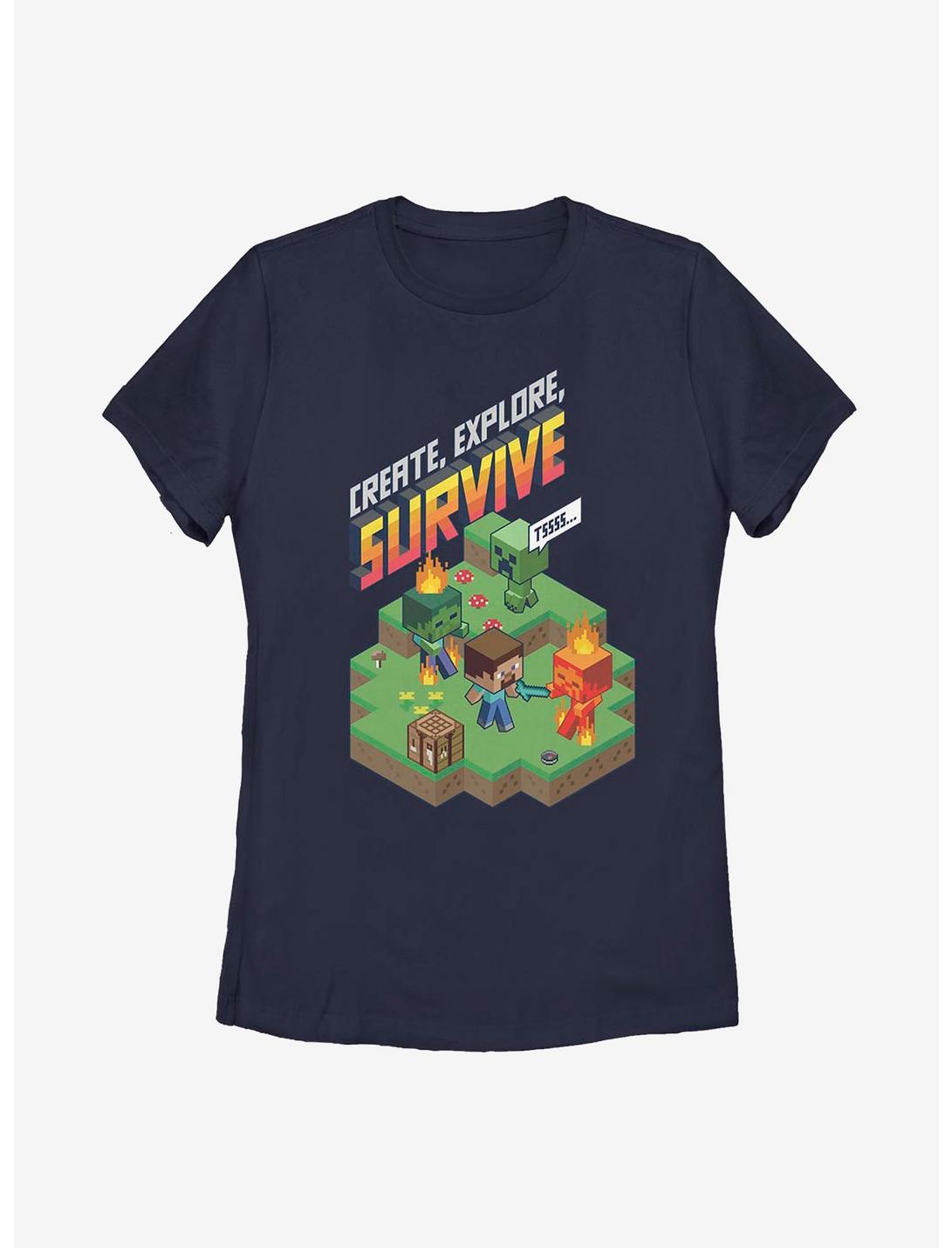 Minecraft Create Explore Survive Iso Womens T-Shirt, NAVY, hi-res
