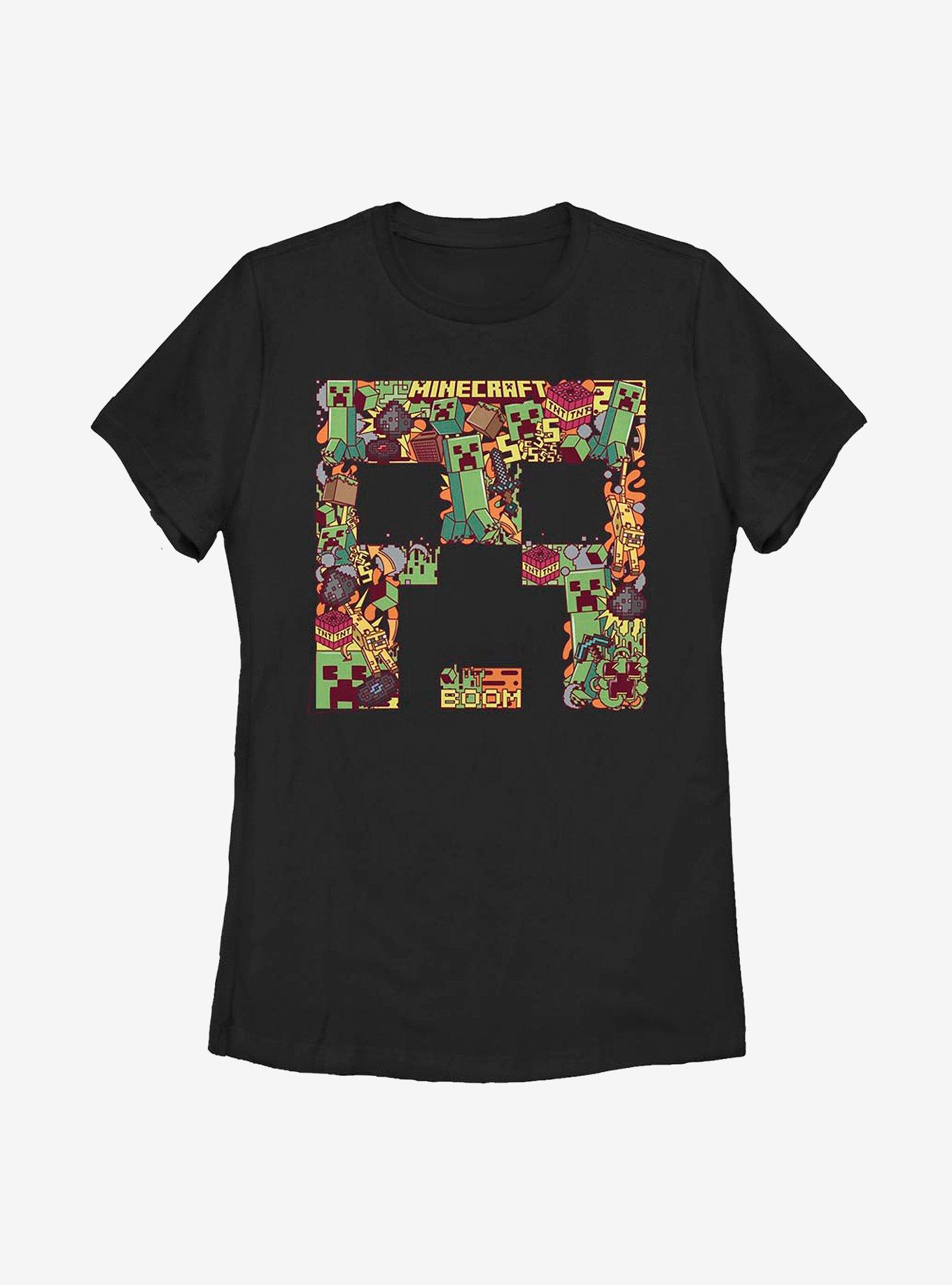 Minecraft Creeper Face Collage Womens T-Shirt - BLACK | BoxLunch