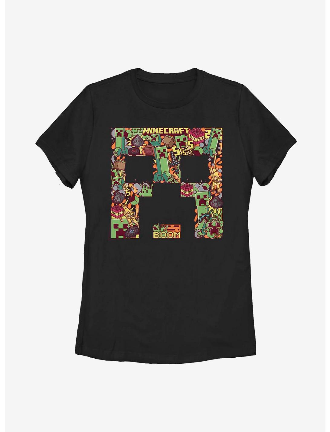 Minecraft Creeper Face Collage Womens T-Shirt, BLACK, hi-res