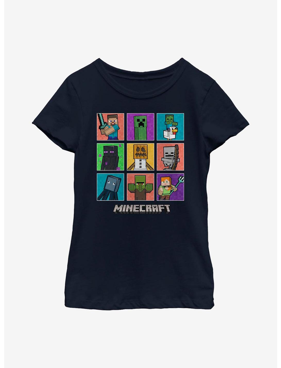 Minecraft 9 Character Boxup Youth Girls T-Shirt, NAVY, hi-res
