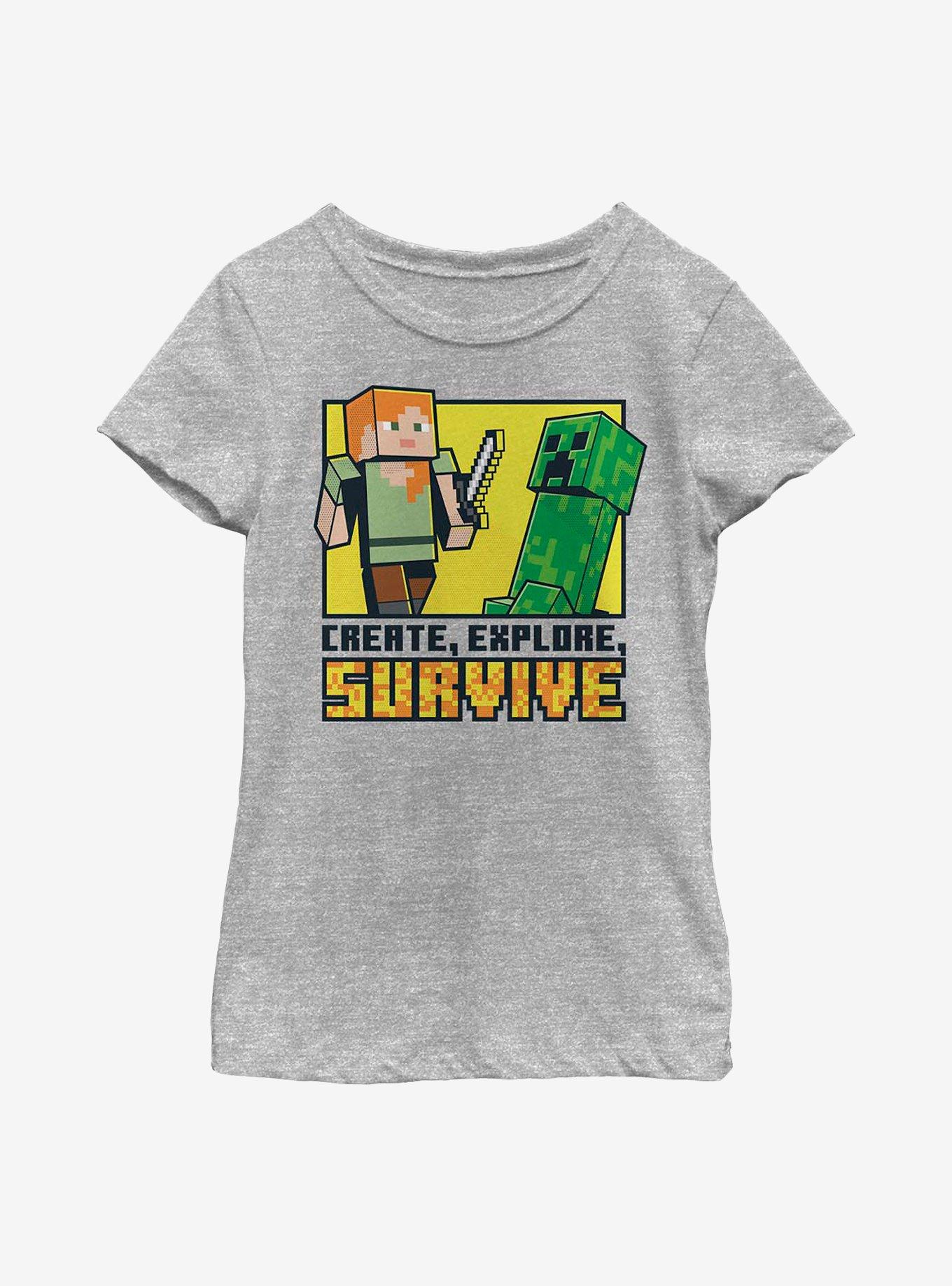 Minecraft Create Explore Survive Youth Girls T-Shirt, ATH HTR, hi-res