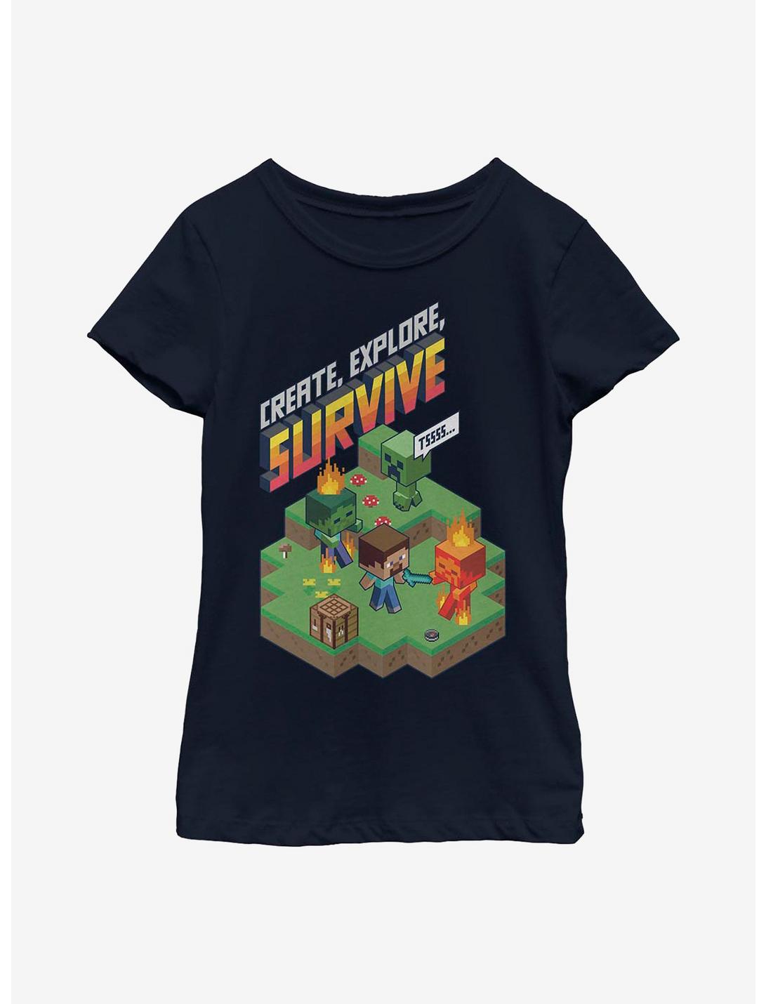 Minecraft Create Explore Survive Iso Youth Girls T-Shirt, NAVY, hi-res
