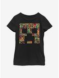 Minecraft Creeper Face Collage Youth Girls T-Shirt, BLACK, hi-res