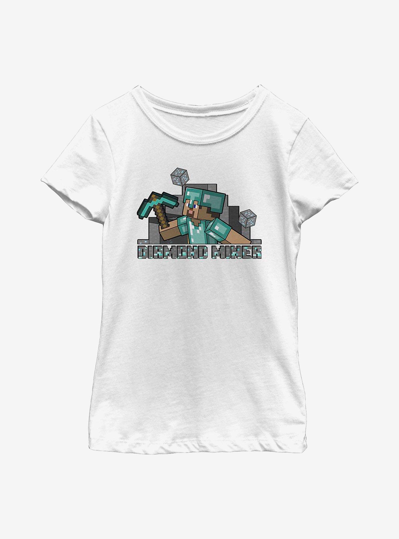 Minecraft Miner Steve Youth Girls T-Shirt, WHITE, hi-res