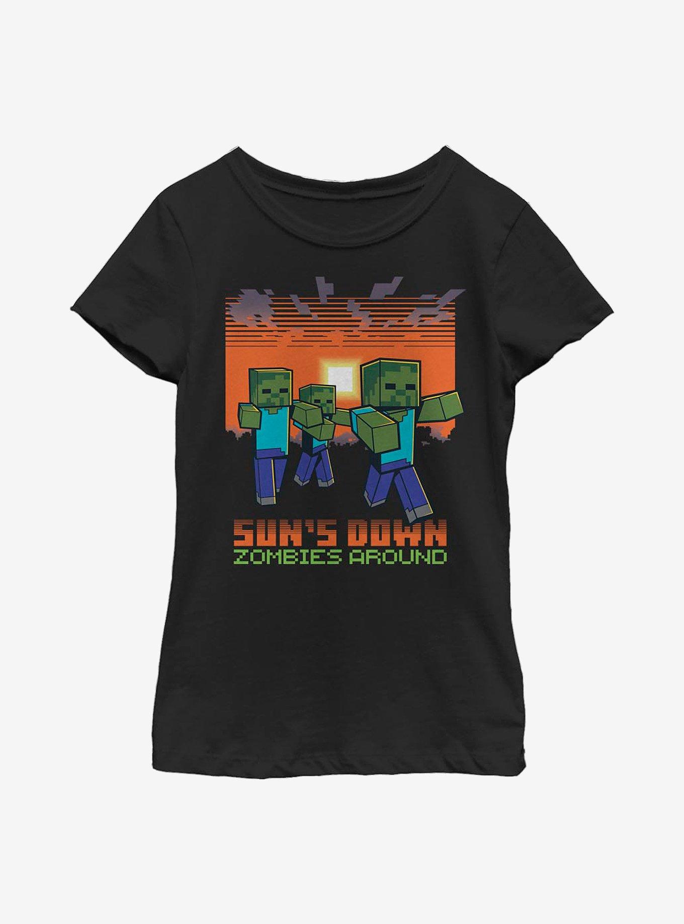 Minecraft Sun's Down Zombies Around Youth Girls T-Shirt, BLACK, hi-res