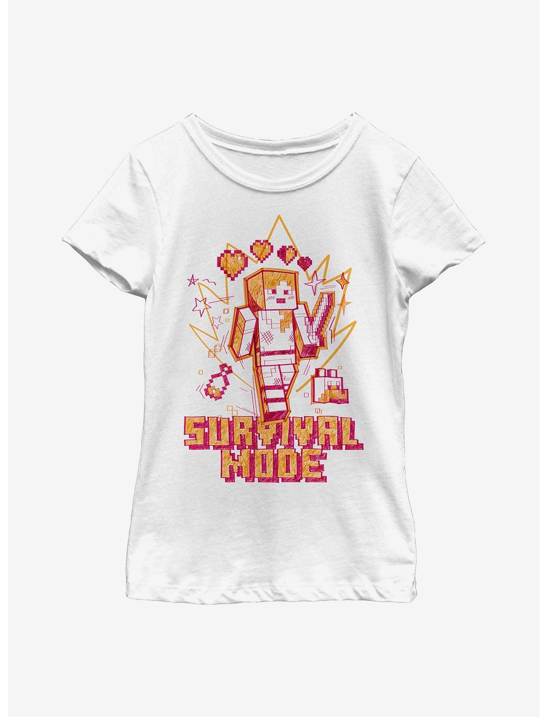 Minecraft Survival Mode Sketch Youth Girls T-Shirt, WHITE, hi-res