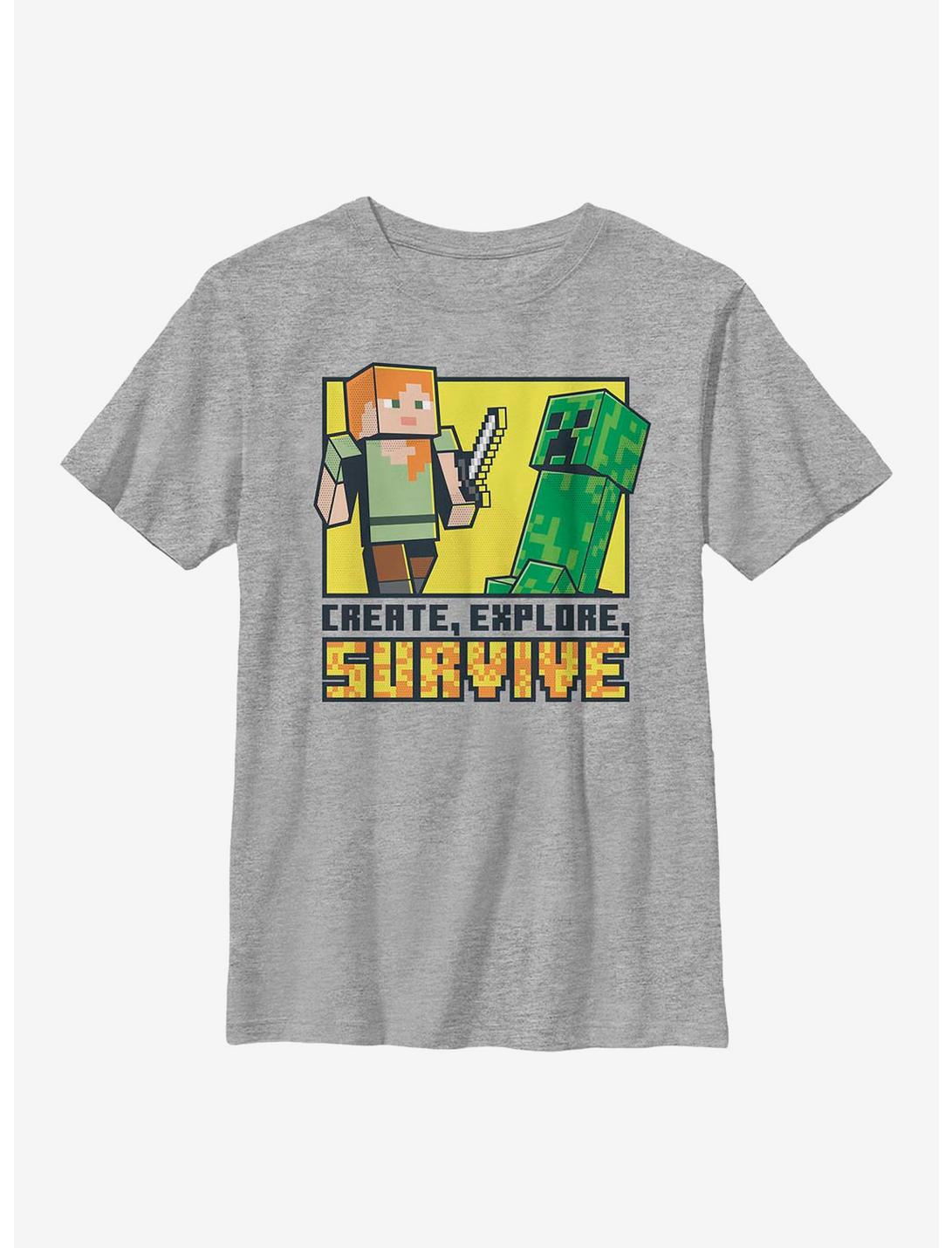 Minecraft Create Explore Survive Youth T-Shirt, ATH HTR, hi-res