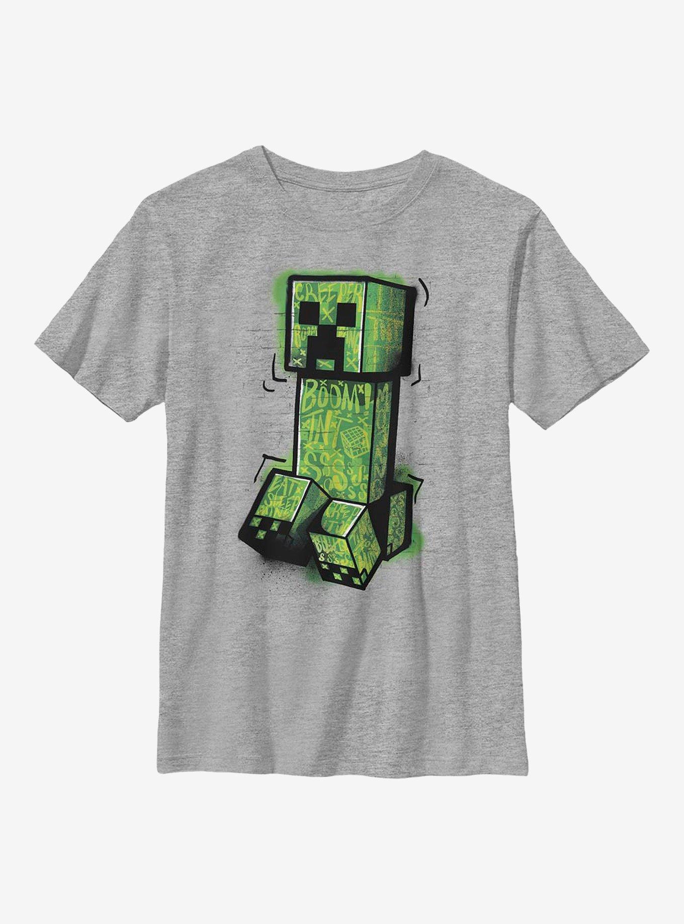 Minecraft Graffiti Creeper Youth T-Shirt - GREY | BoxLunch