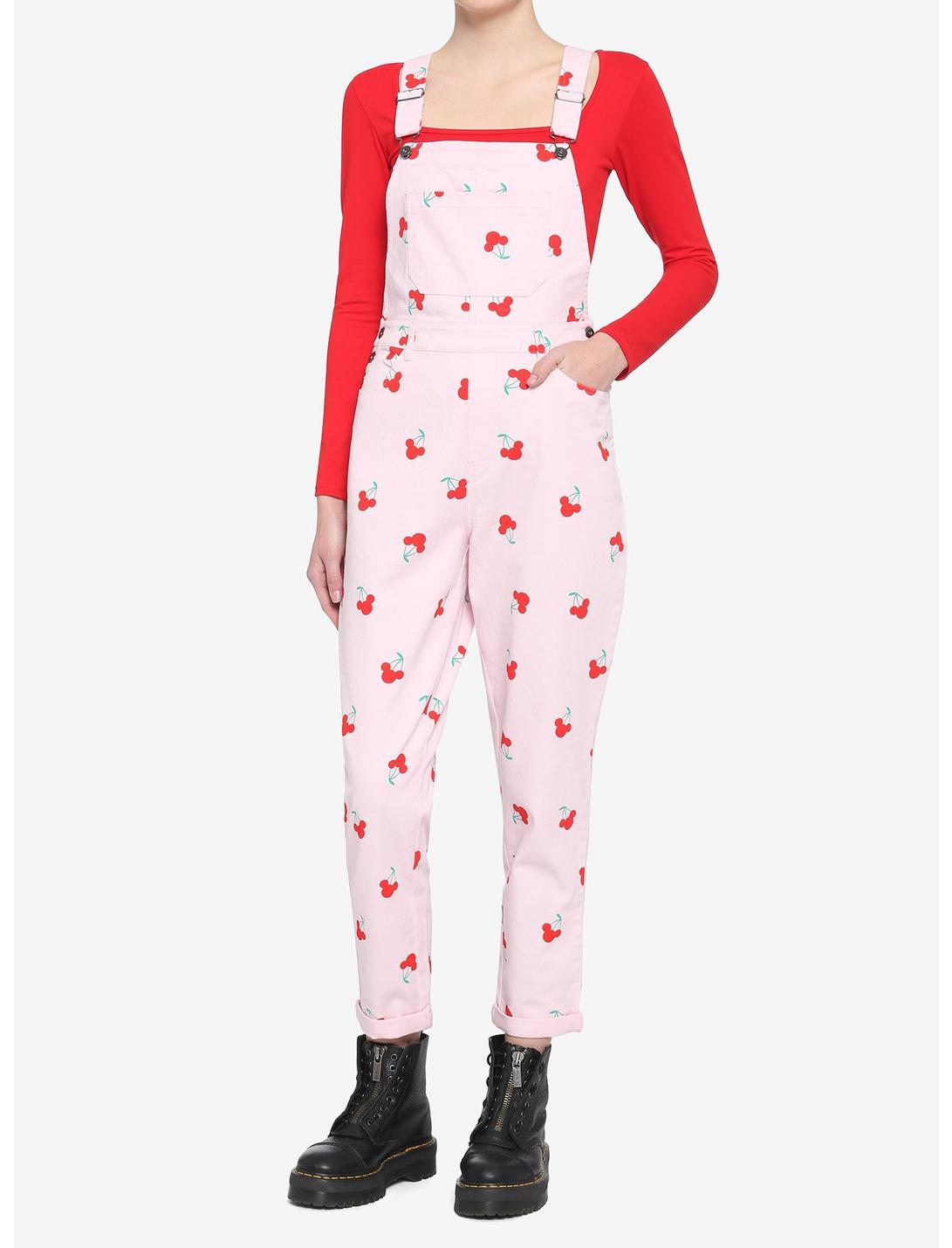 Her Universe Disney Minnie Mouse Cherry Overalls, RED, hi-res