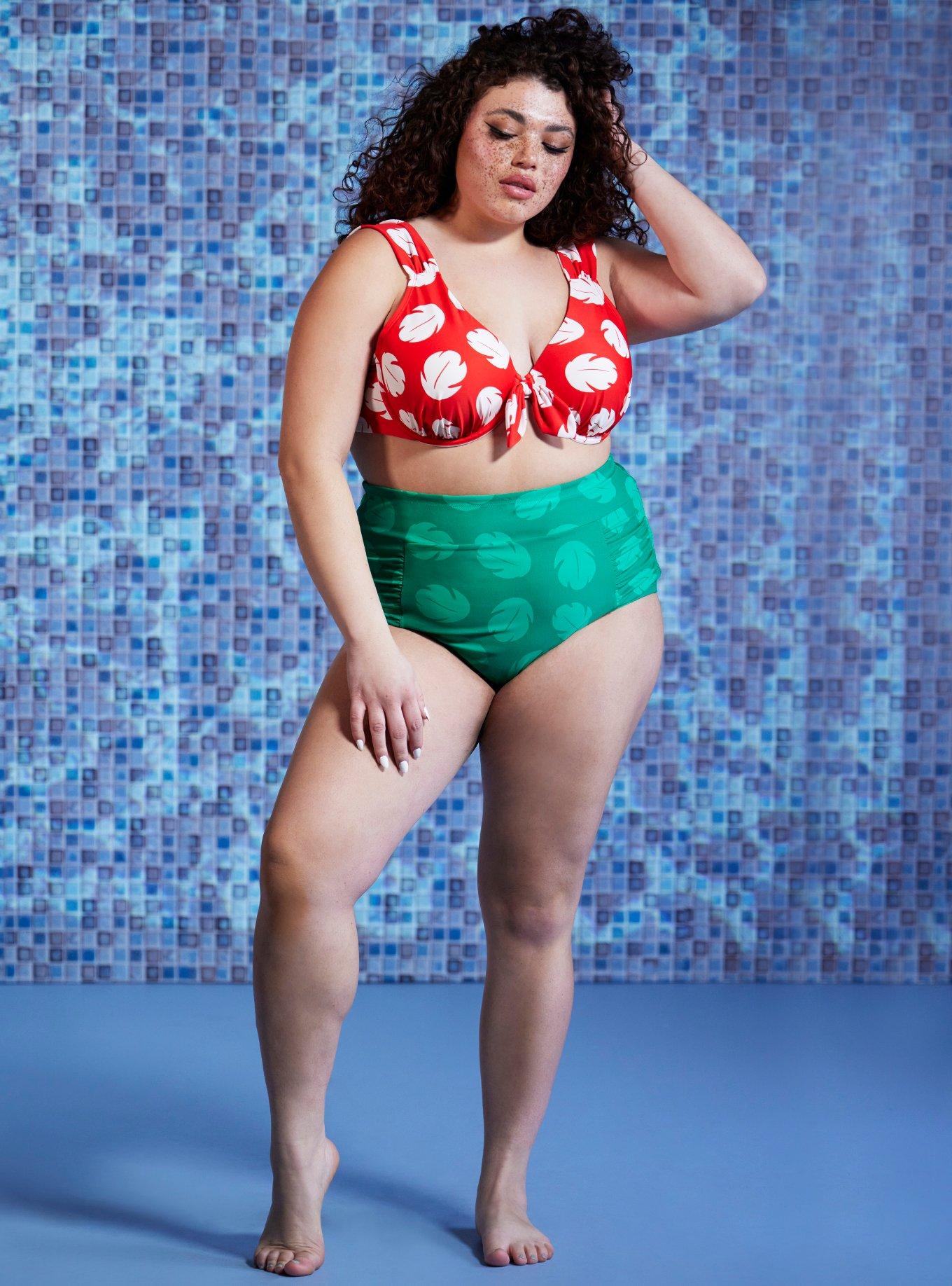 Disney Lilo & Stitch Leaf High-Waisted Swim Bottoms Plus Size, MULTI, hi-res