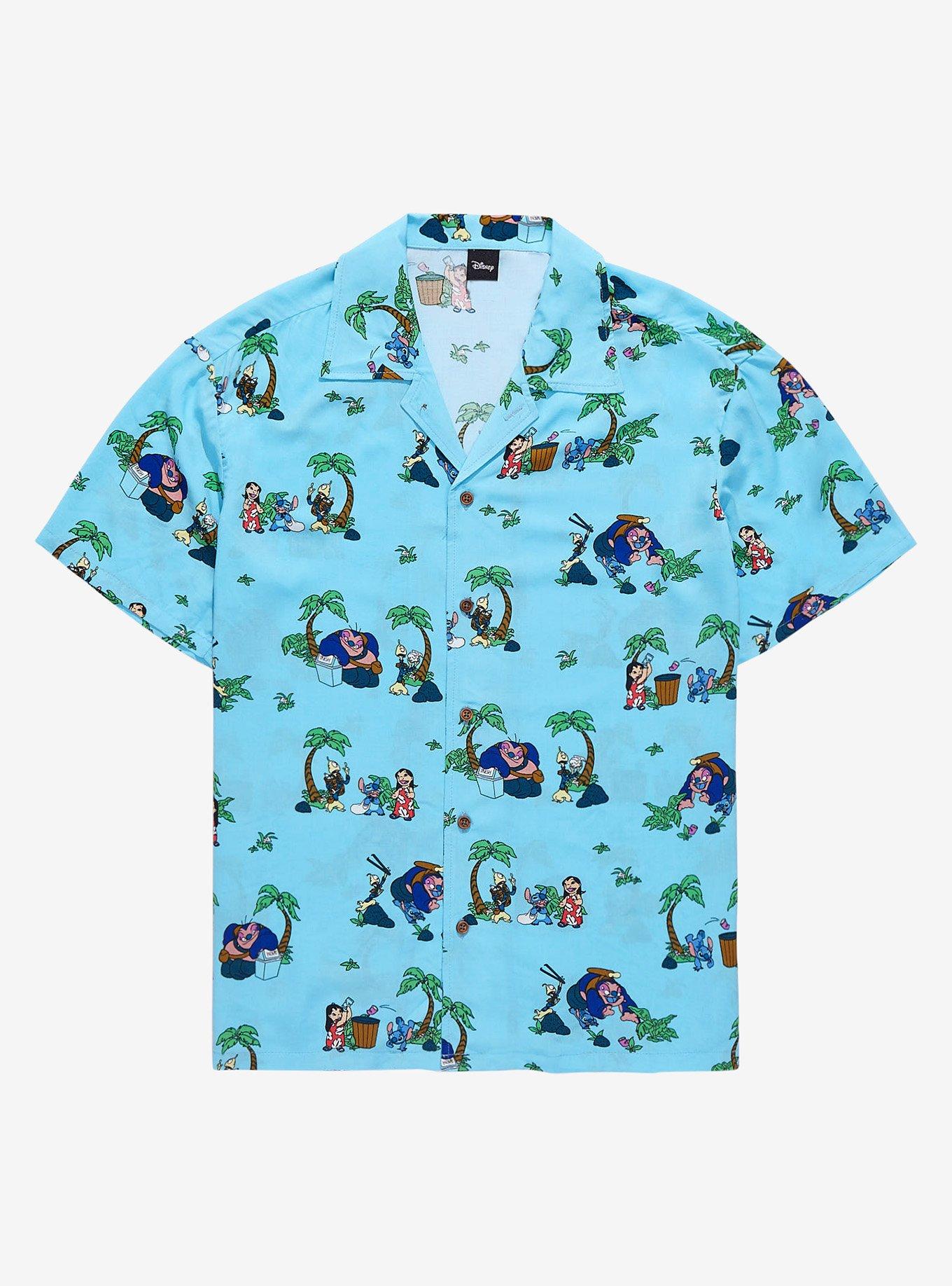 Disney Lilo & Stitch Beach Scenes Woven Button Up, BLUE, hi-res