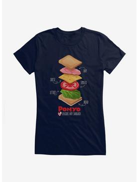 Studio Ghibli Ponyo Deconstructed Ham Sandwich Girls T-Shirt, NAVY, hi-res