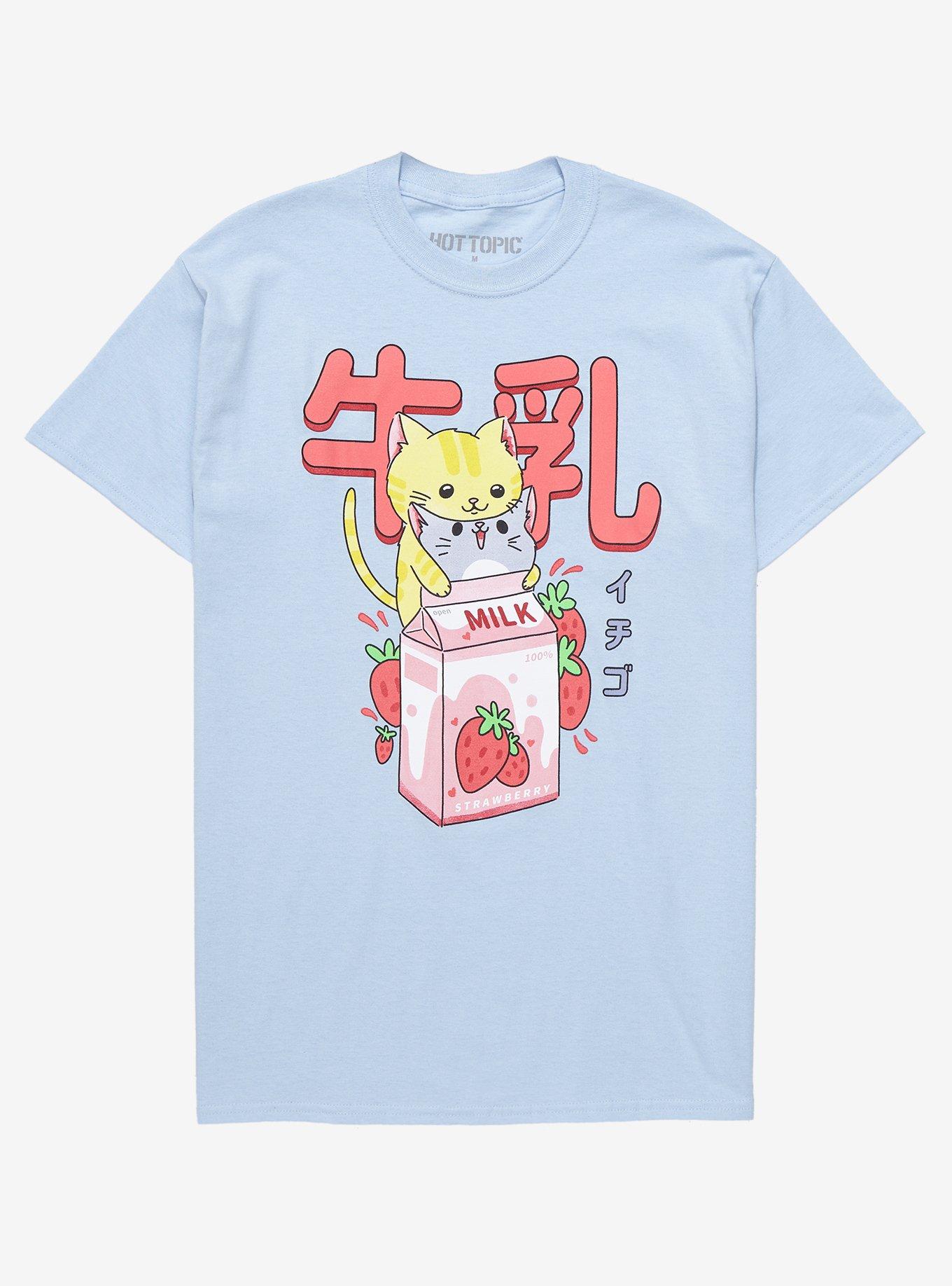 Strawberry Milk Cats T-Shirt, BLUE, hi-res