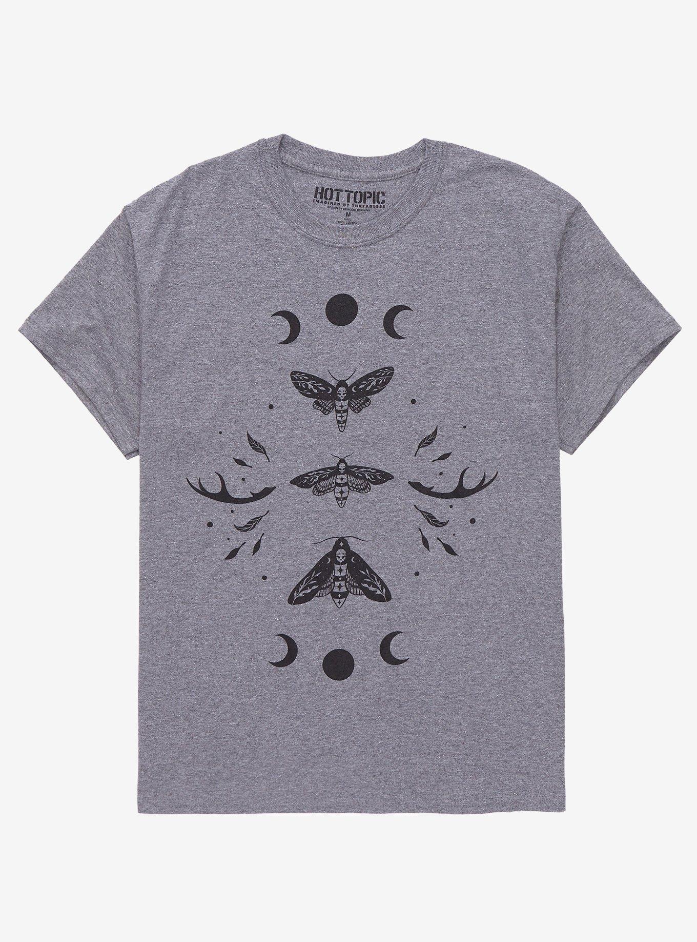 Death's-Head Moths & Moons T-Shirt By Episodic Drawing, BLACK, hi-res