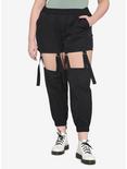 Black Detachable Garter Girls Jogger Pants Plus Size, BLACK, hi-res