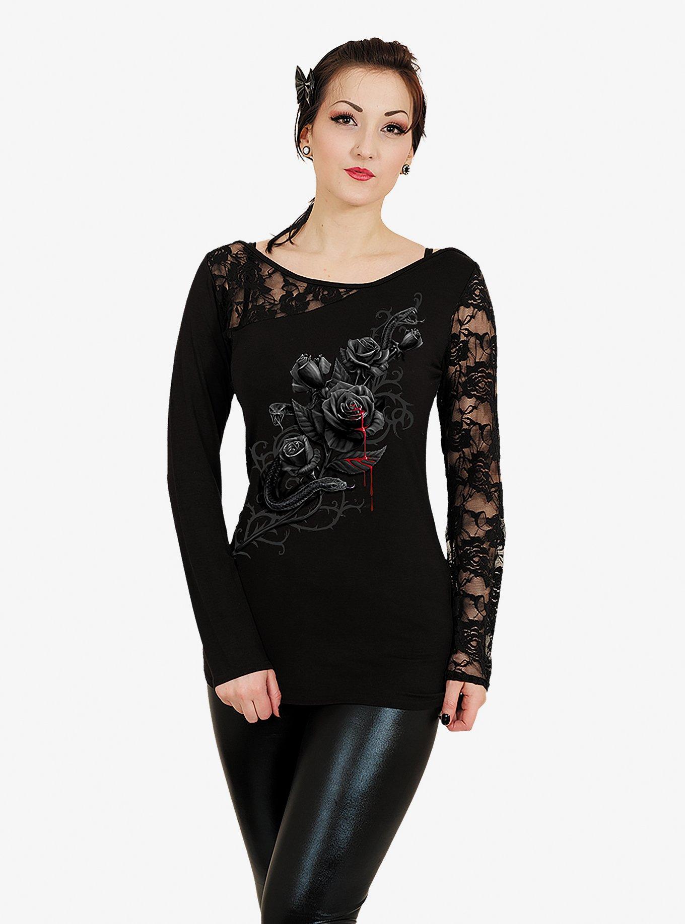 Fatal Attraction Lace Detail Longsleeve Top, BLACK, hi-res