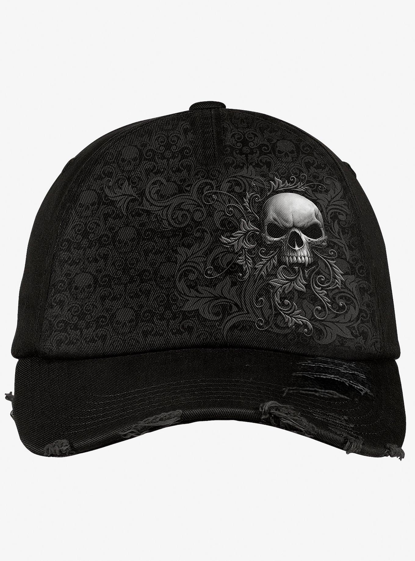 Skull Scroll Distressed Dad Cap, , hi-res