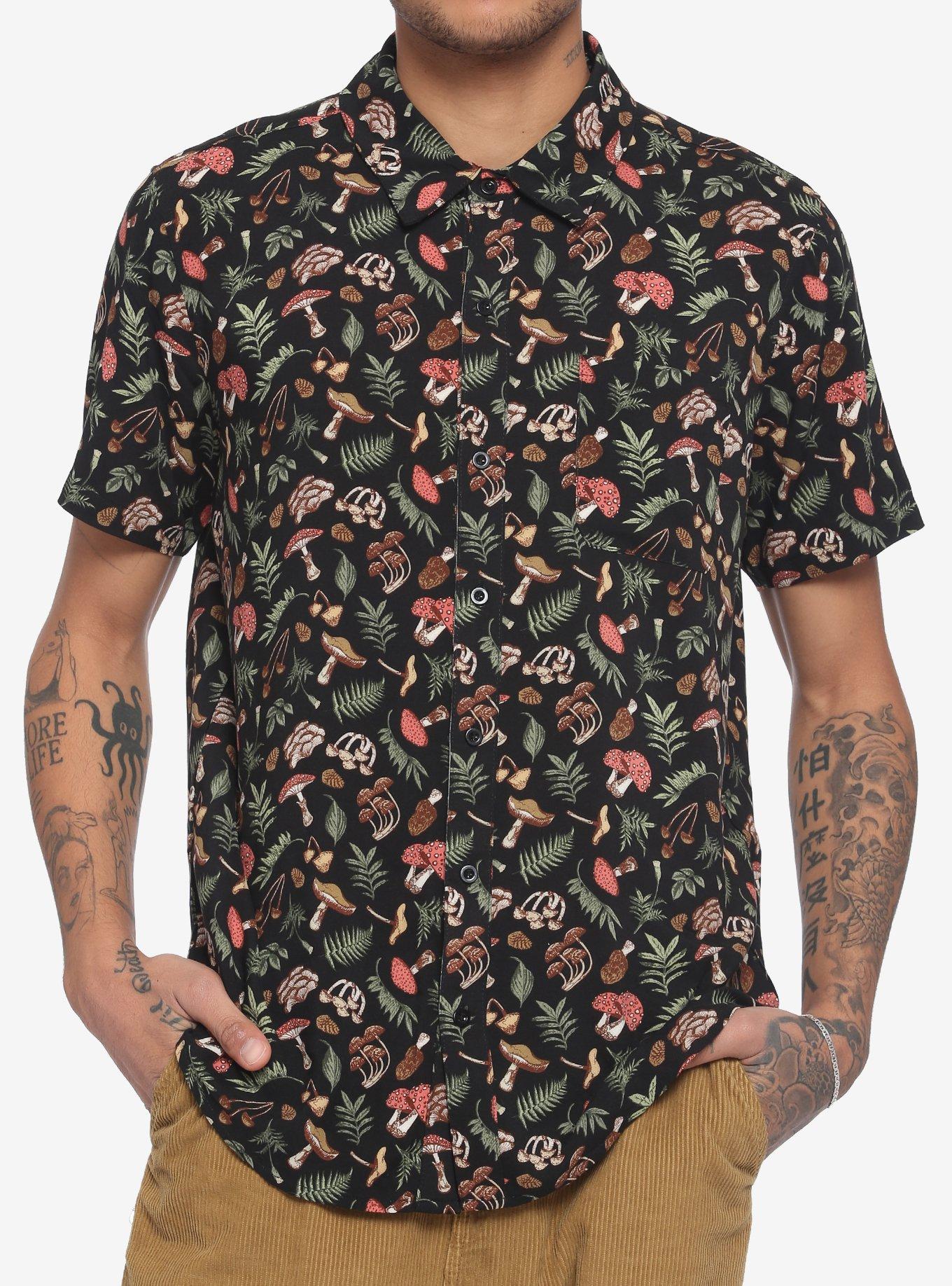 Mushroom Woods Woven Button-Up, BLACK, hi-res