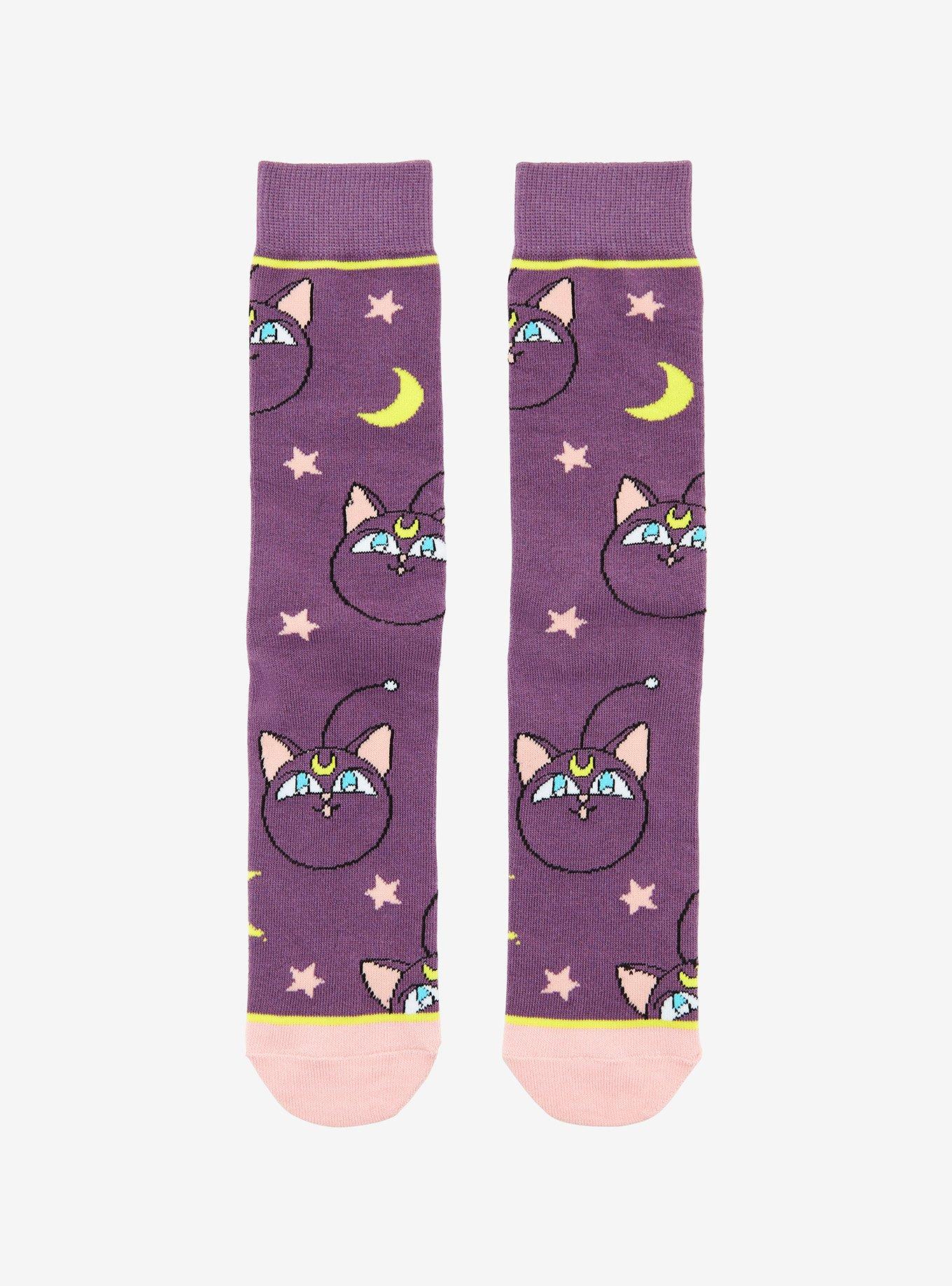 Sailor Moon Luna Allover Print Crew Socks - BoxLunch Exclusive, , hi-res