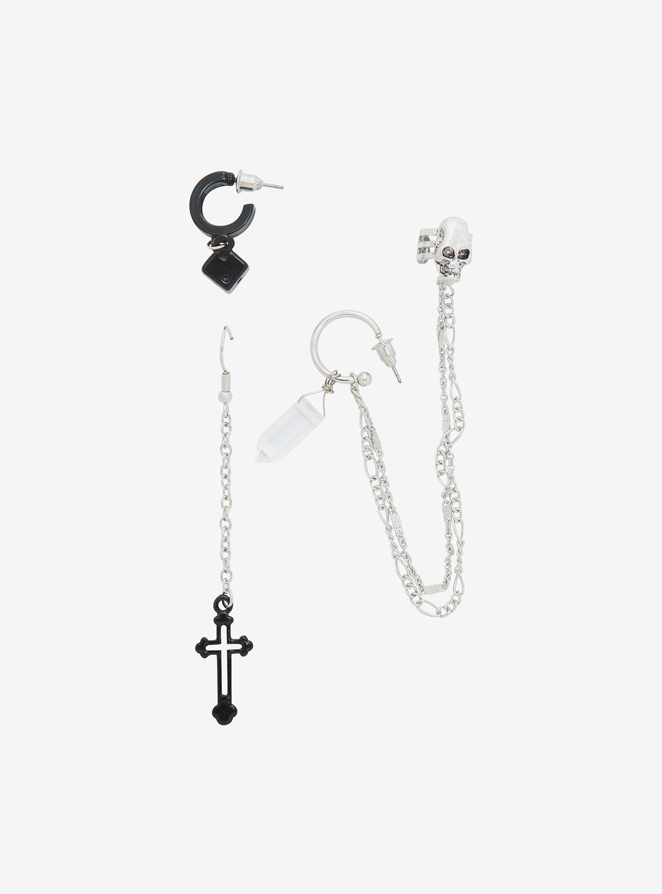 Skull & Crystal Mismatch Cuff Earring Set Hot Topic