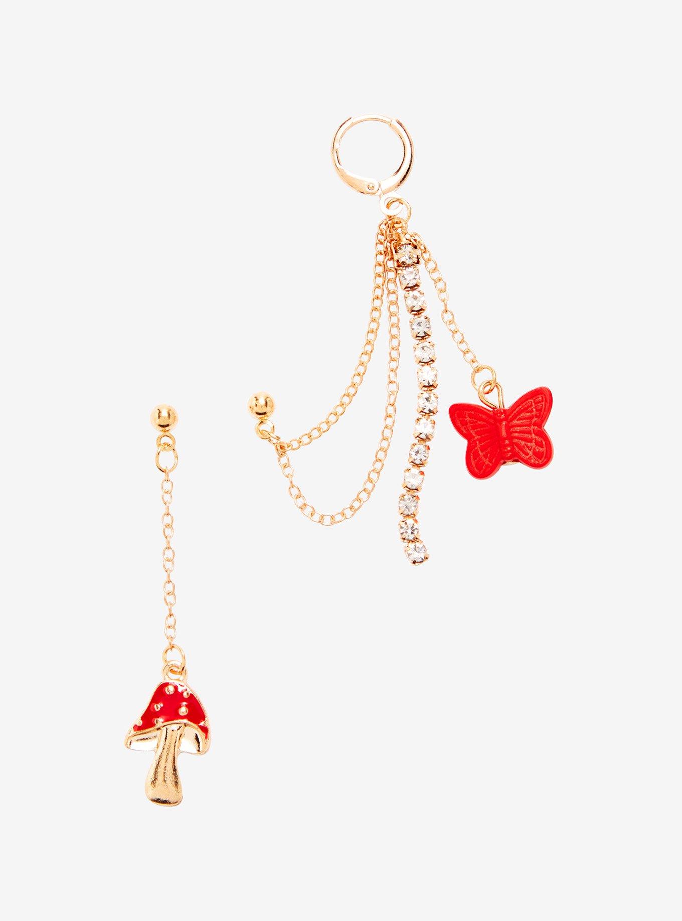 Mushroom & Butterfly Mismatch Cuff Earring, , hi-res