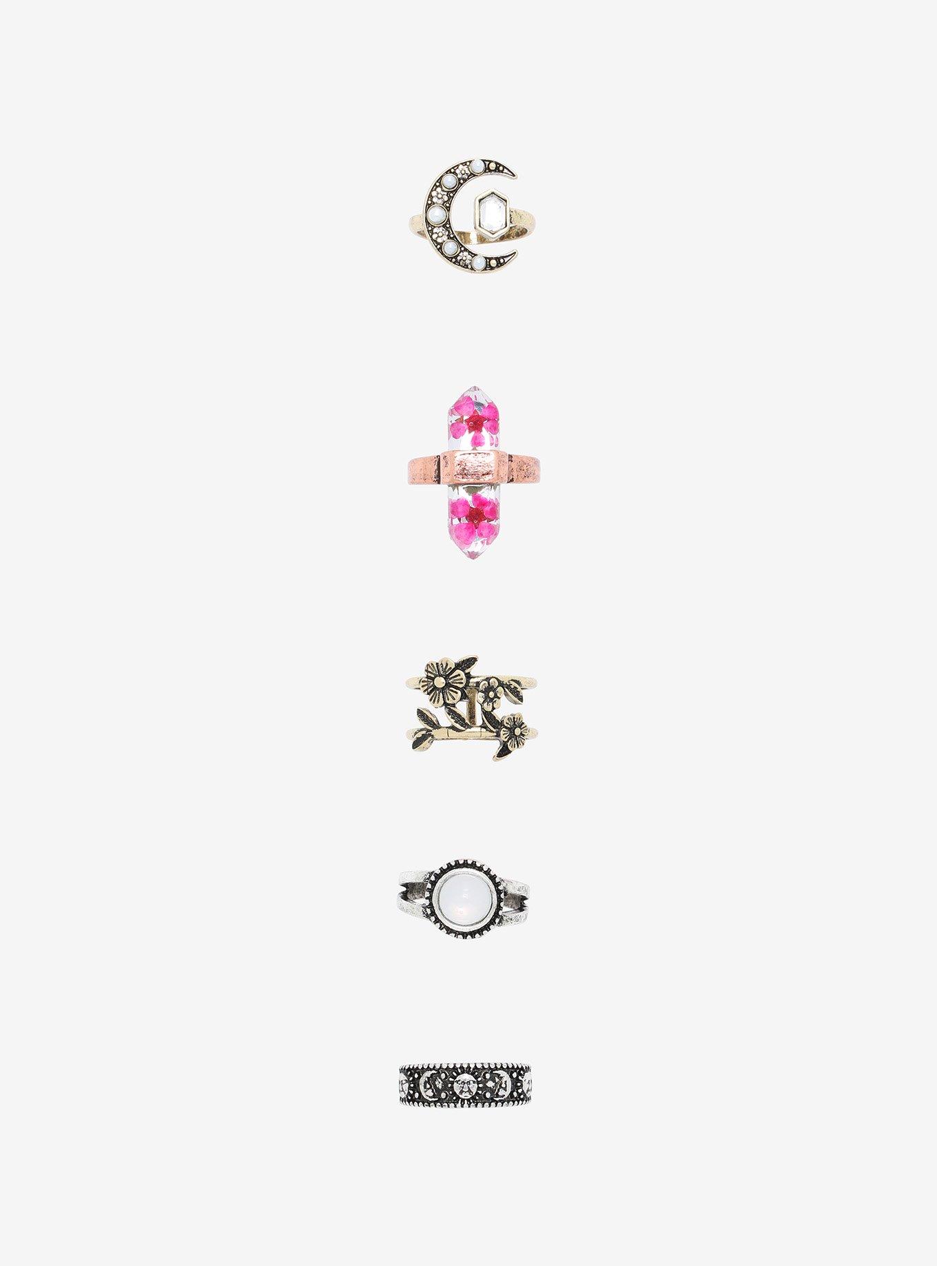 Dried Floral & Celestial Ring Set | Hot Topic