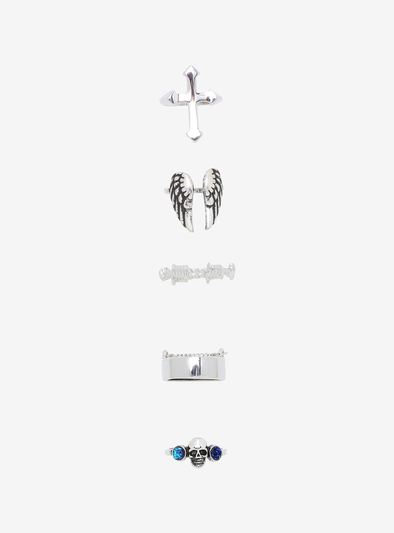 Barbed Wire Cross & Skull Ring Set | Hot Topic