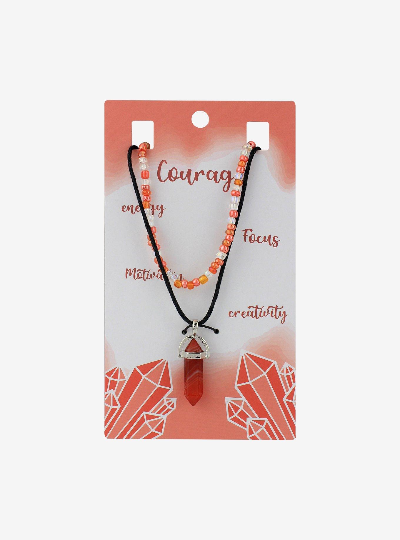 Bead & Cord Carnelian Crystal Pendant Necklace Set, , hi-res