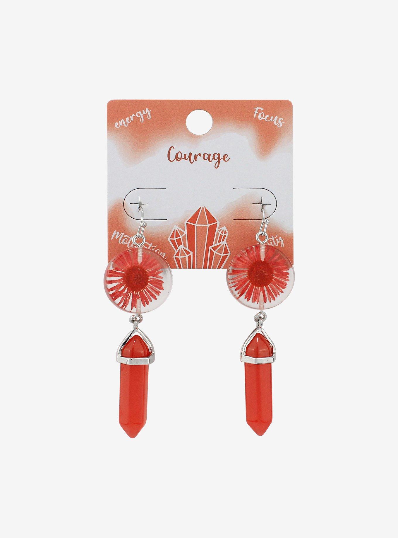 Dried Floral Carnelian Drop Earrings, , hi-res