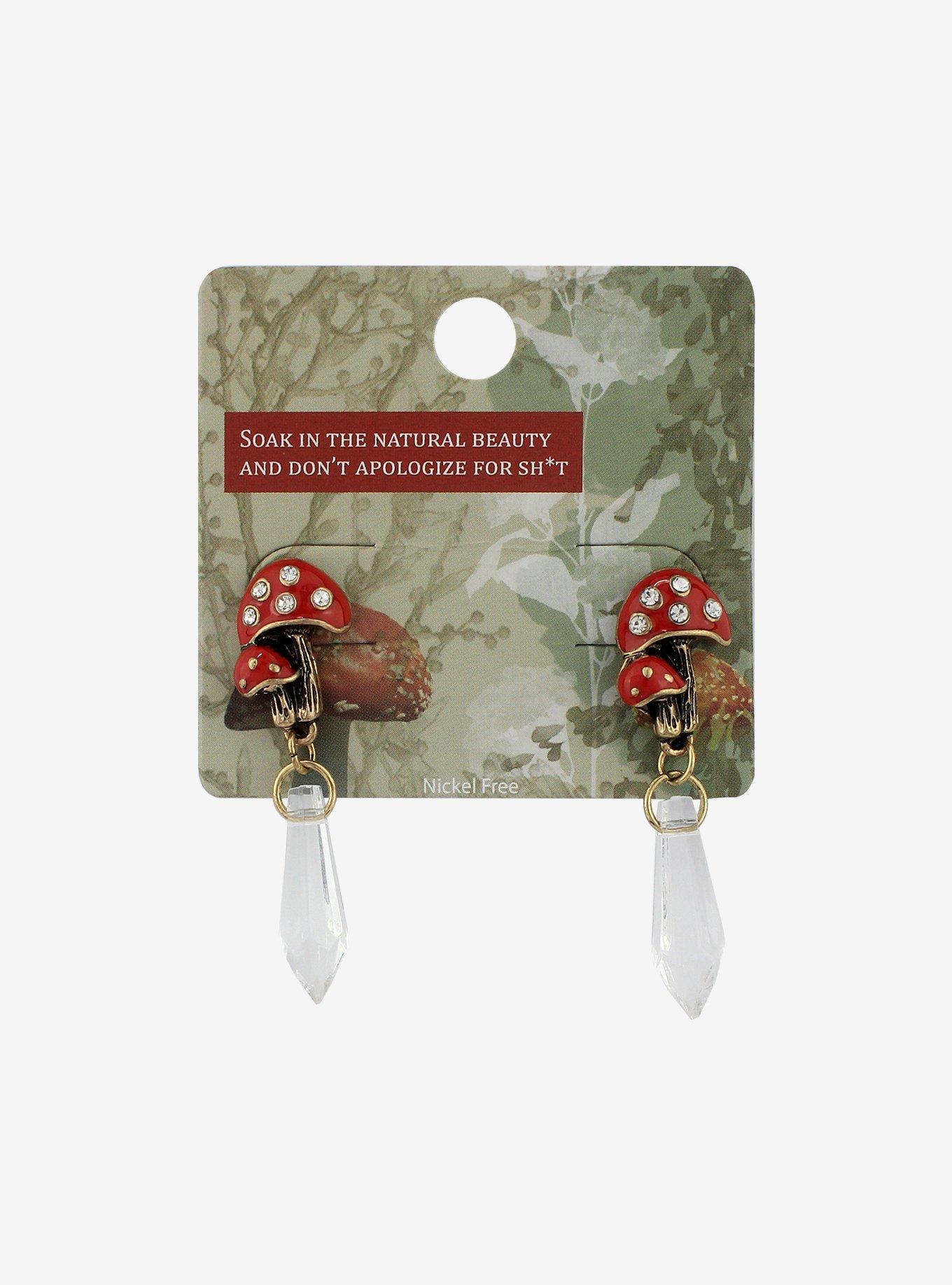 Jeweled Mushroom Crystal Drop Earrings, , hi-res