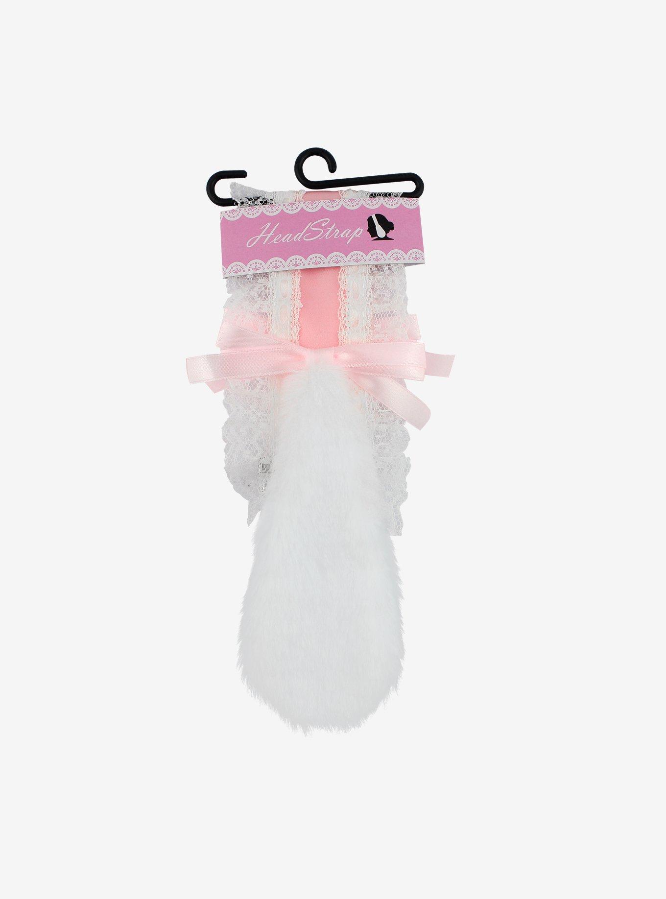 White & Pink Ruffle Puppy Ear Head Strap Hair Clip, , hi-res