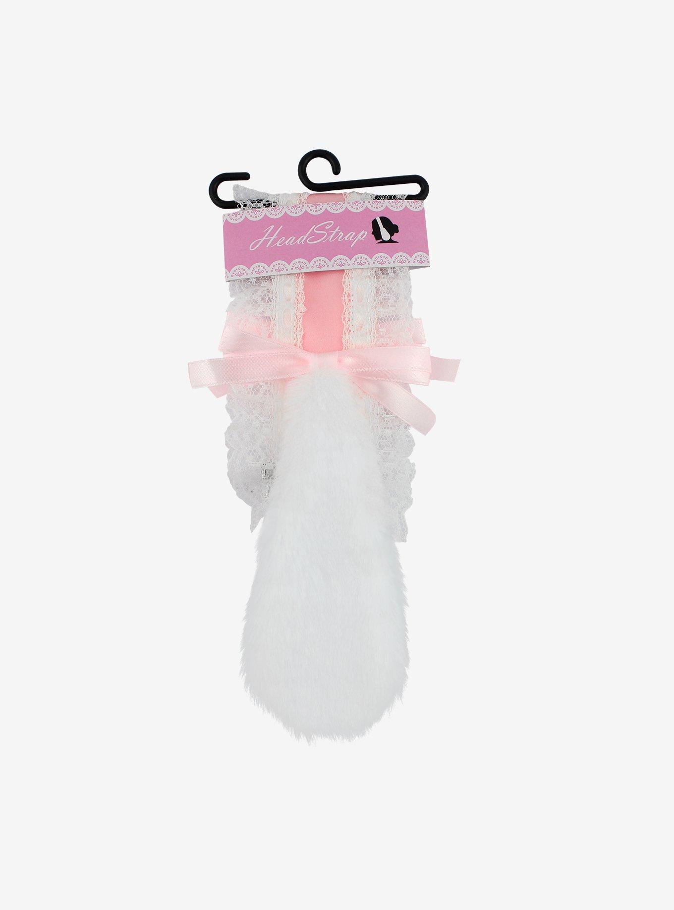 White & Pink Ruffle Puppy Ear Head Strap Hair Clip, , hi-res
