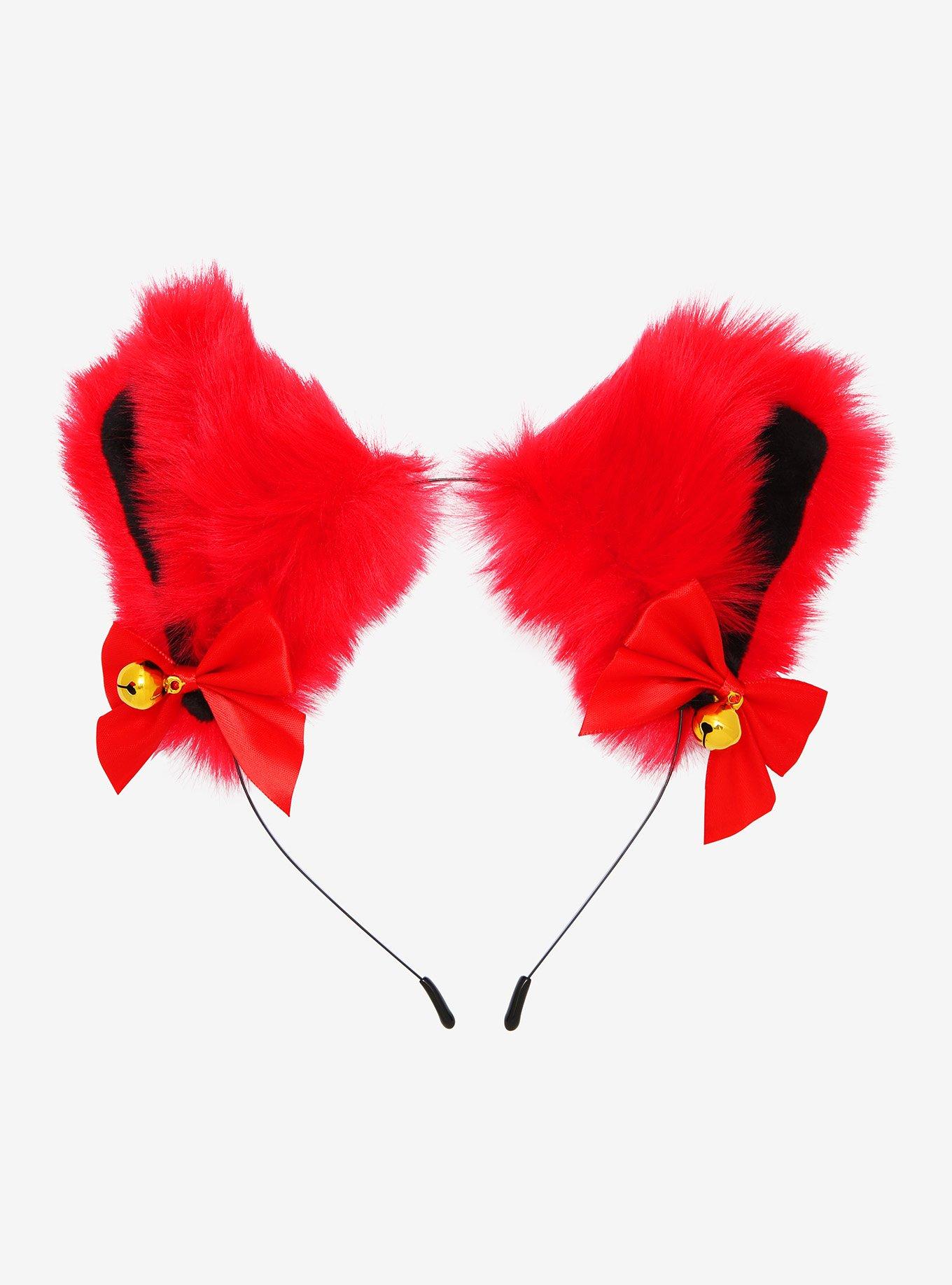 Fuzzy Red Cat Ears Headband, , hi-res