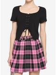 Black Lace-Up Cutout Girls Crop T-Shirt, BLACK, hi-res