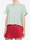 Frog & Mushroom Boxy Girls Crop Woven Button-Up, GREEN, hi-res