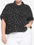 Black & White Frog Boxy Girls Crop Woven Button-Up Plus Size, BLACK, hi-res