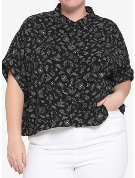 Black & White Frog Boxy Girls Crop Woven Button-Up Plus Size, , hi-res