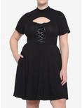 Black Cutout Lace-Up Dress Plus Size, BLACK, hi-res