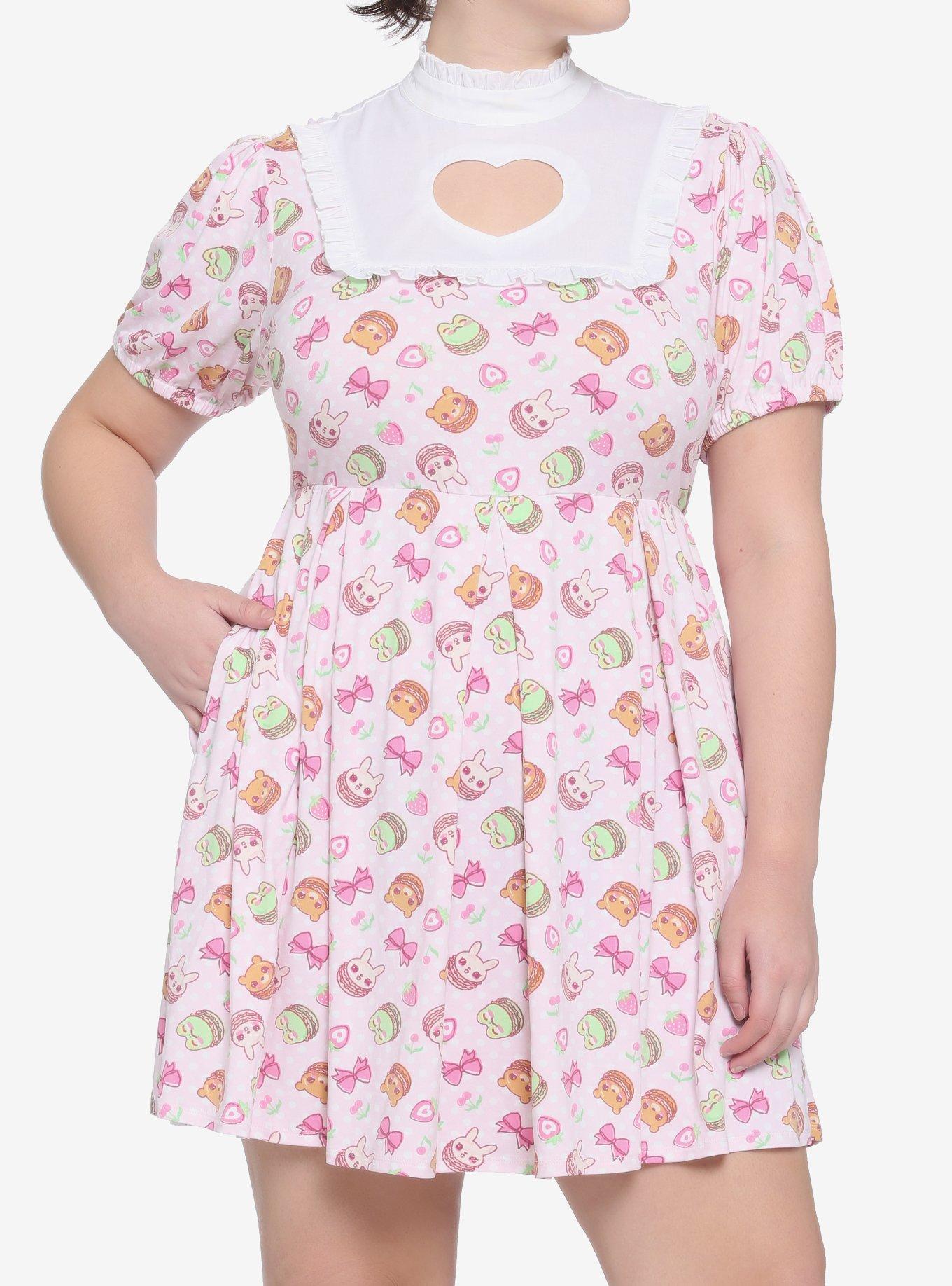 Kawaii Macaron Pleated Dress Plus Size, MULTI, hi-res