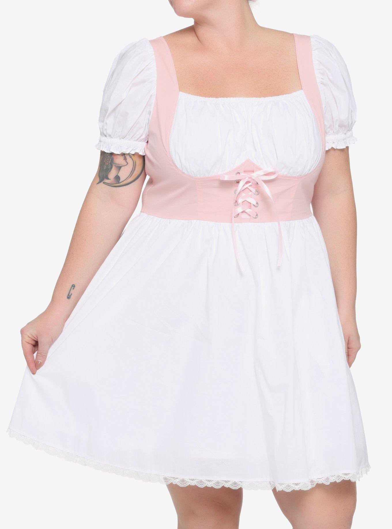 Pink Plus Size Long Corset Dress with Sleeves