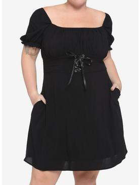 Black Puff Sleeve Corset Dress Plus Size, , hi-res