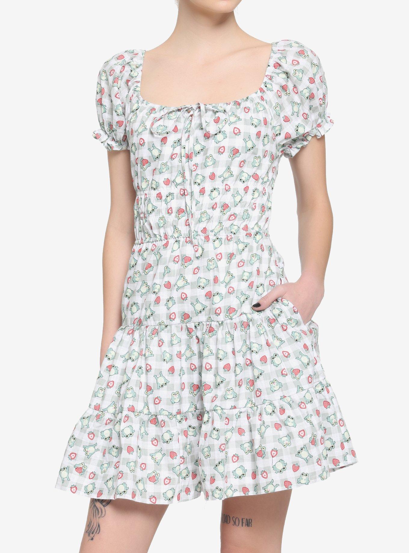 Strawberry Frog Tiered Babydoll Dress, GREEN, hi-res