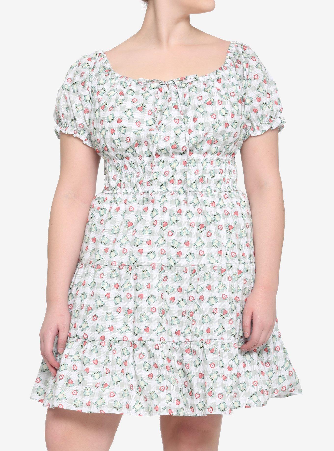 Strawberry Frog Tiered Babydoll Dress Plus Size, GREEN, hi-res