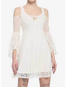 Ivory Cold Shoulder Bell-Sleeve Lace Dress, , hi-res