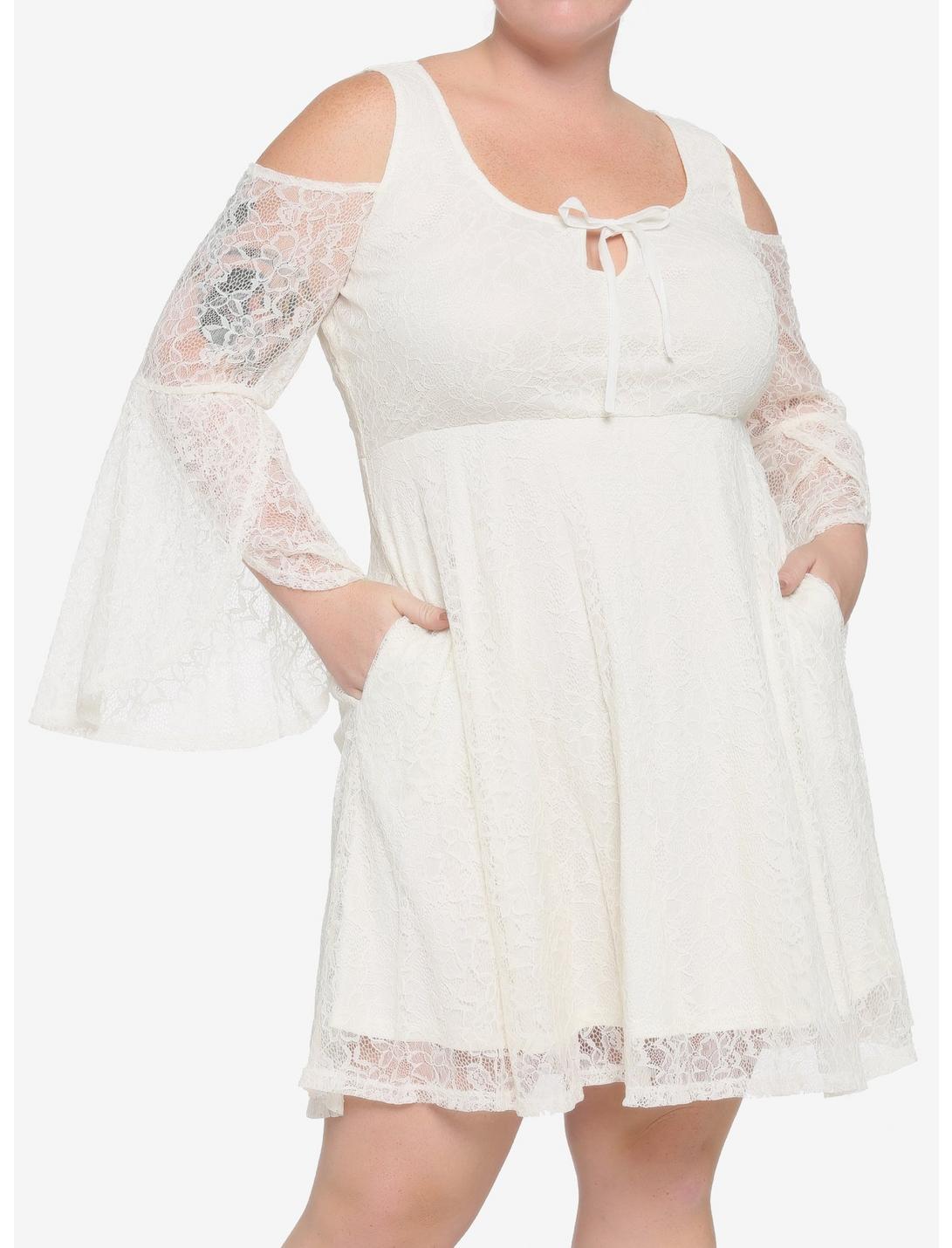 Ivory Cold Shoulder Bell Sleeve Lace Dress Plus Size | Hot Topic